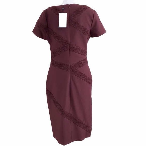 NWT RAOUL GARNET MARIELLE BURGUNDY WOOL BLEND TEXTURED CONTOURED MIDI DRESS - 6 - Picture 4 of 10